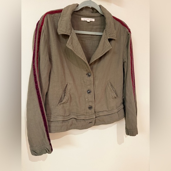 XiRENA Khaki Jacket with Burgundy Stripes - Picture 2 of 7